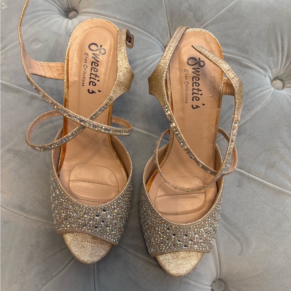 Gold Glitter Women's Shoes Diamond Shoes